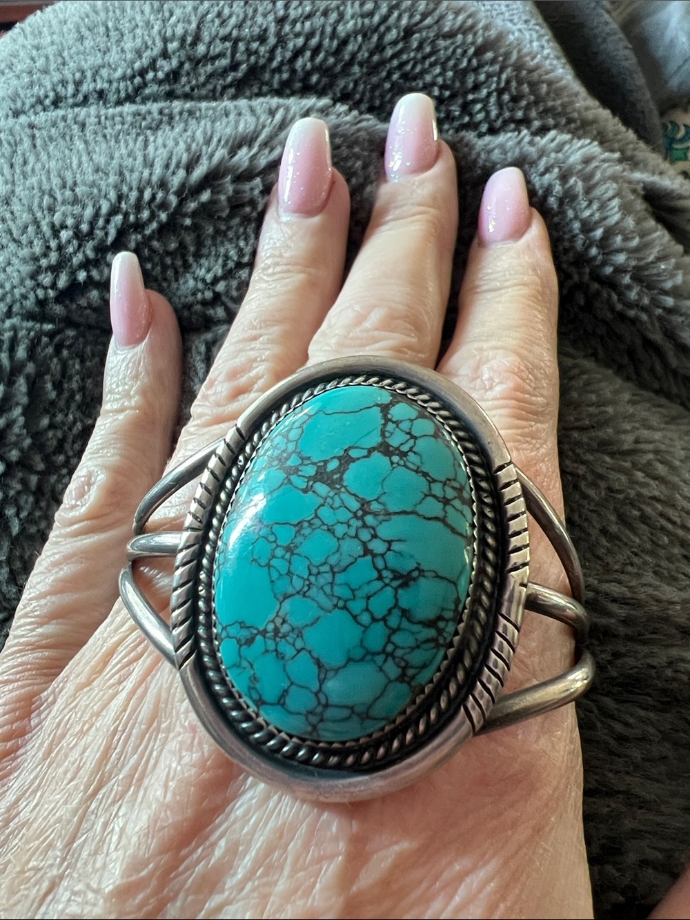 Turquoise Statement Cuff Bracelet - Sterling Silver - E Silago